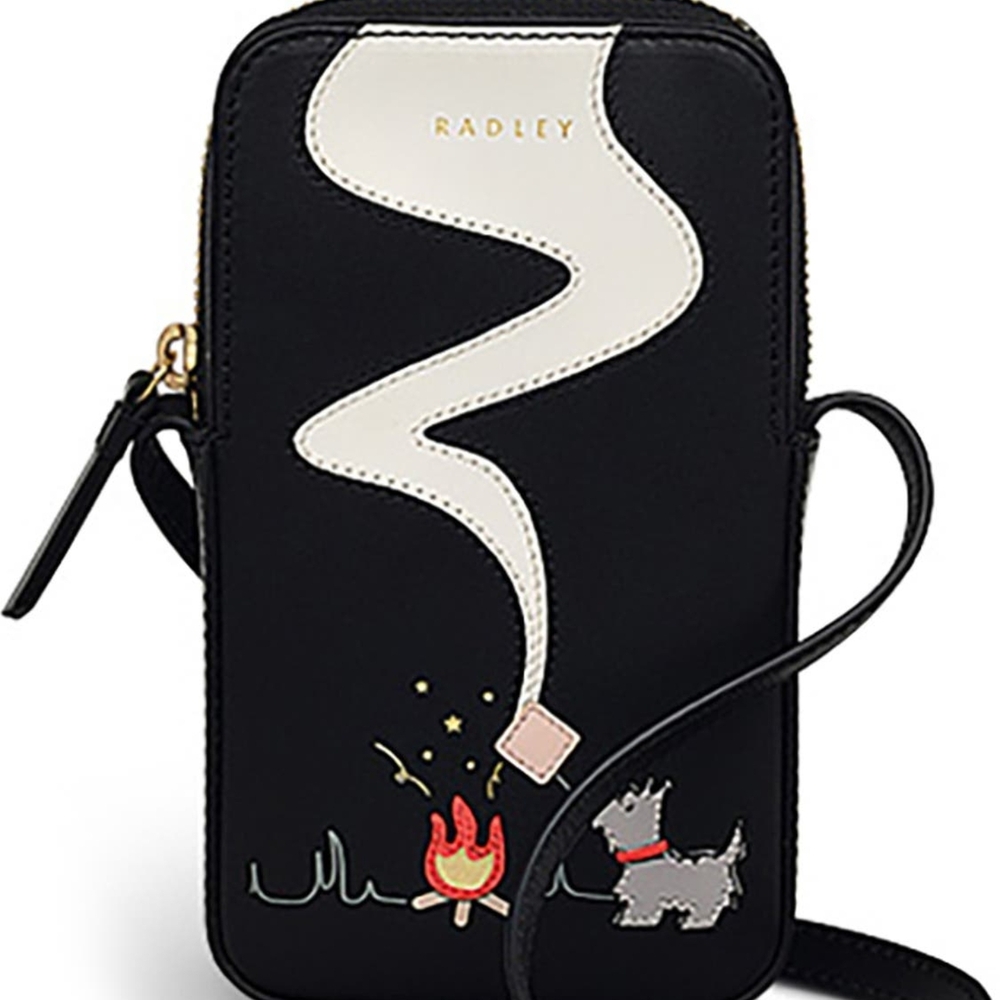 RADLEY LONDON Black Purse Crossbody Bag Scotty Dog Campfire Design Arts - Picture 3 of 15